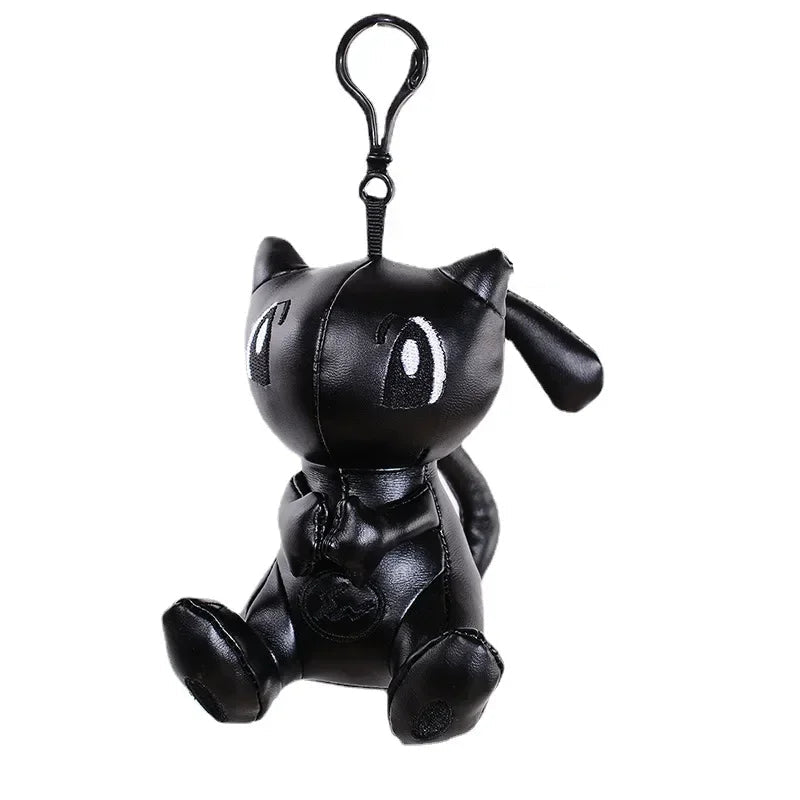 Black Leather Mew Plush Keychain